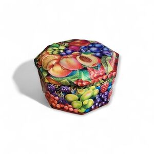 Vintage Embossed Multivcolor Fruit Patterned Octagonal Tin Box